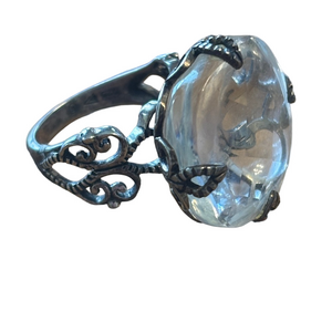Silpada Scrolled Silver Ring with Clear Gemstone